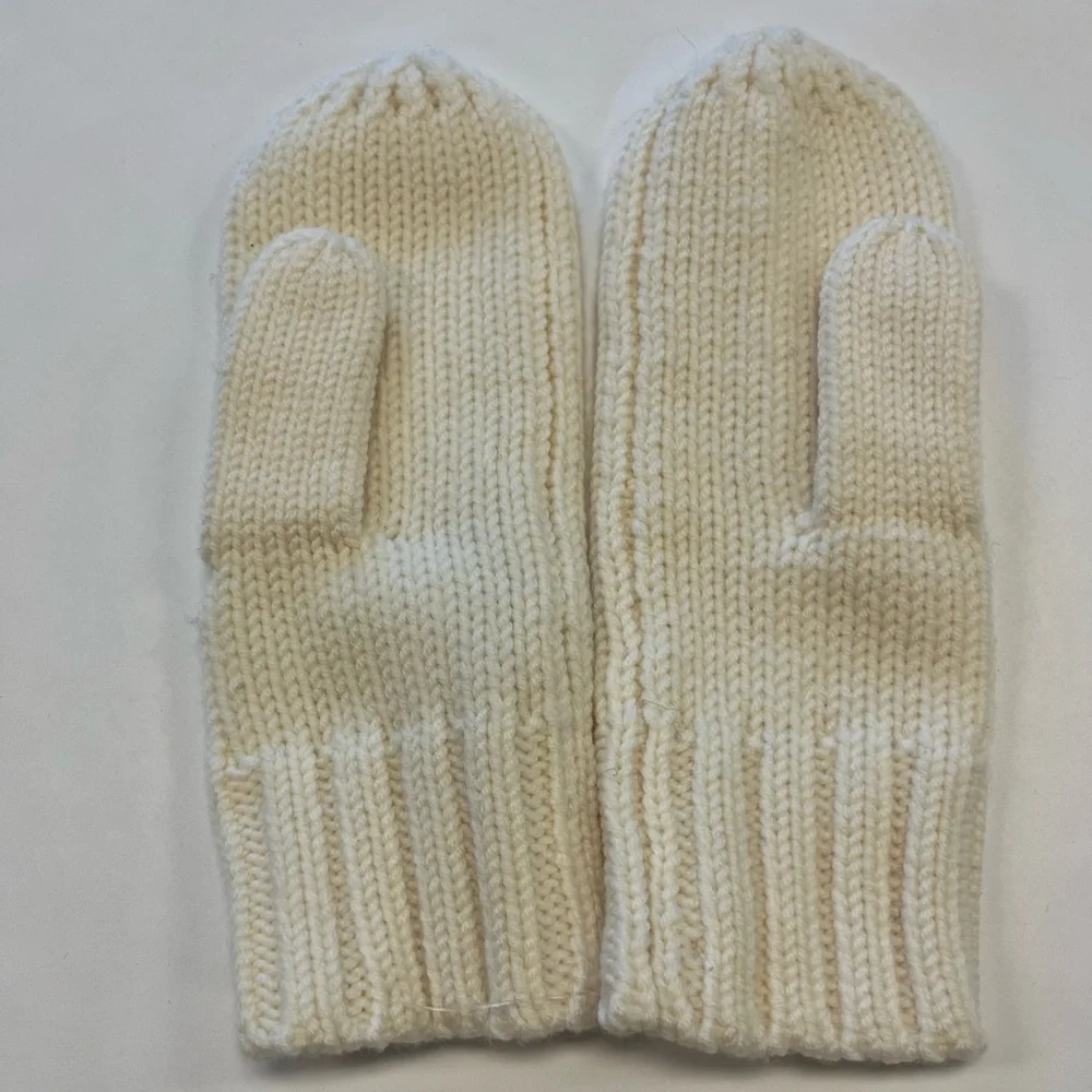 Tory Burch Cream Ribbed Merino‎ Mittens OS
